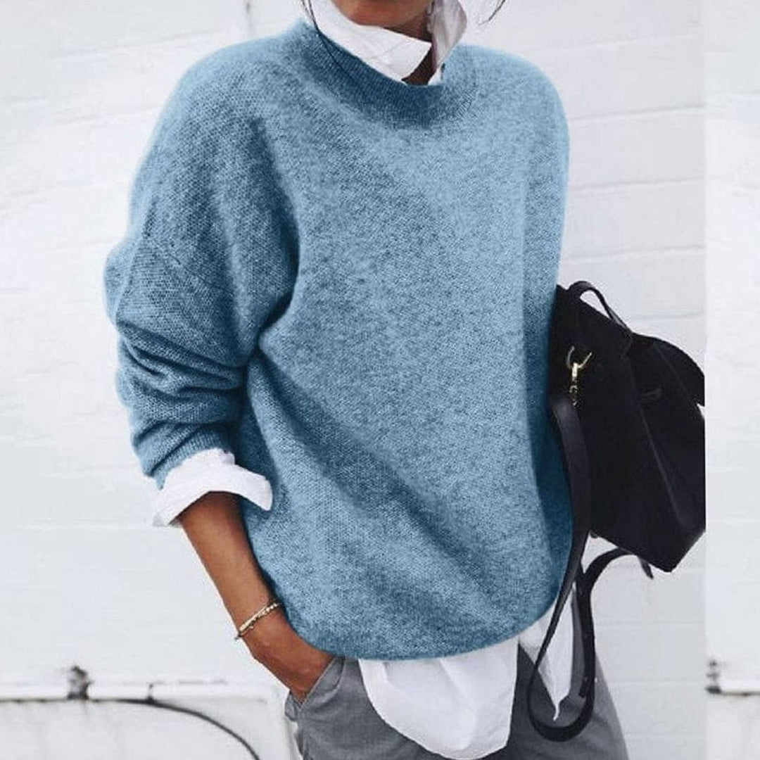 Women's Relaxed-Fit Round-Neck Knit Pullover Sweater - Blue