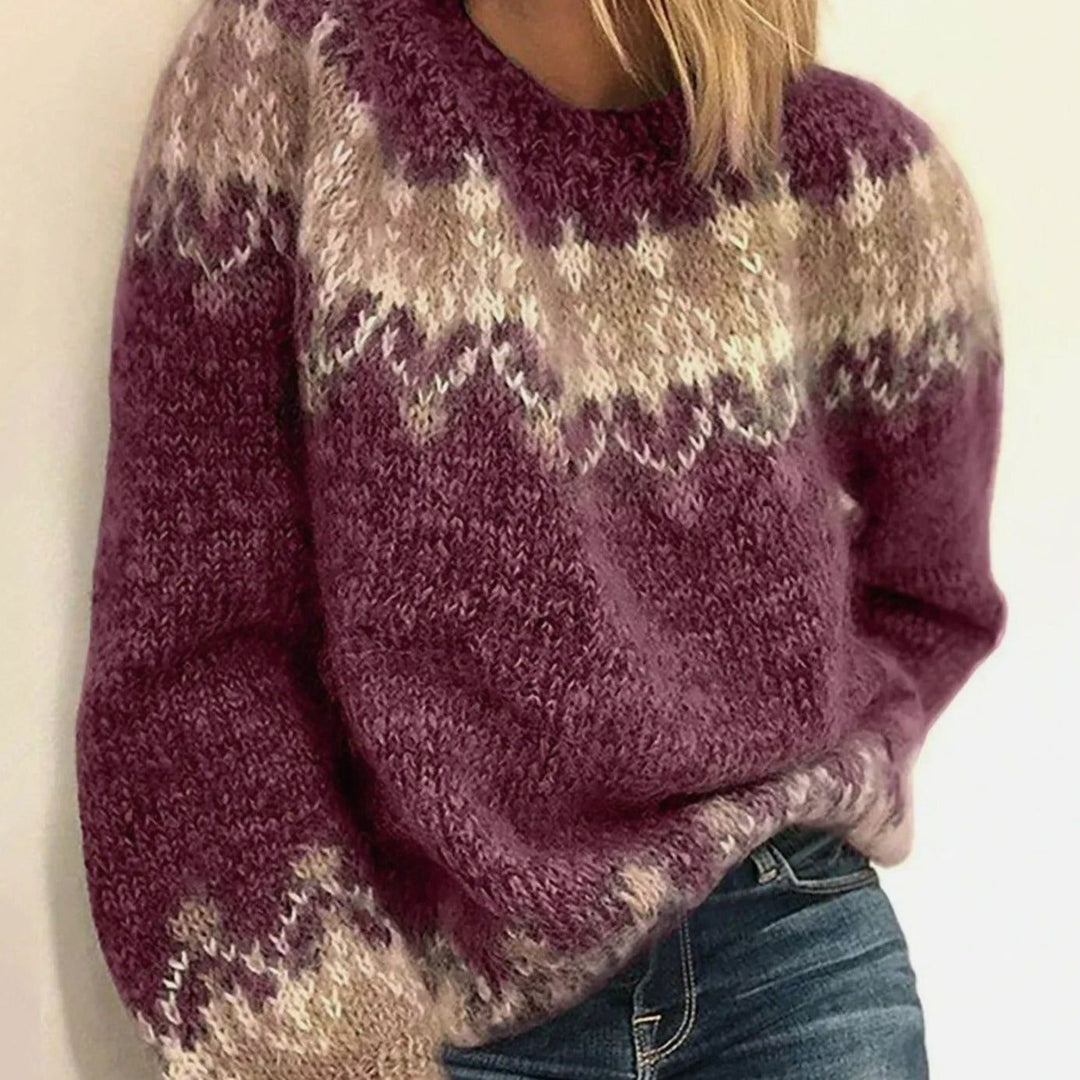 Women's Relaxed-Fit Round-Neck Knit Winter Sweater - Red