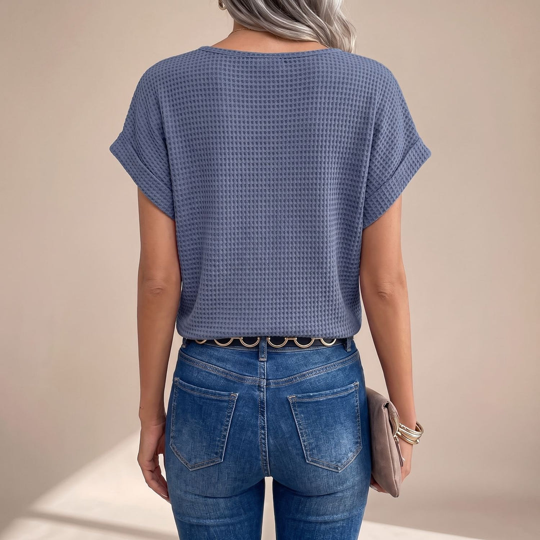 Women's Relaxed-Fit Short-Sleeve Crochet Lace Panel Top
