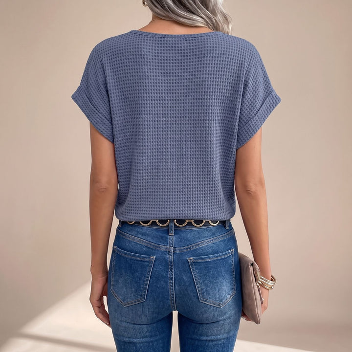 Women's Relaxed-Fit Short-Sleeve Crochet Lace Panel Top