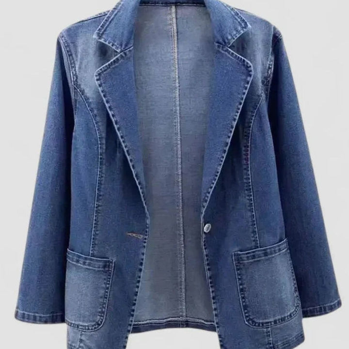 Women's Relaxed-Fit Single-Button Denim Blazer Jacket - Denim Blue