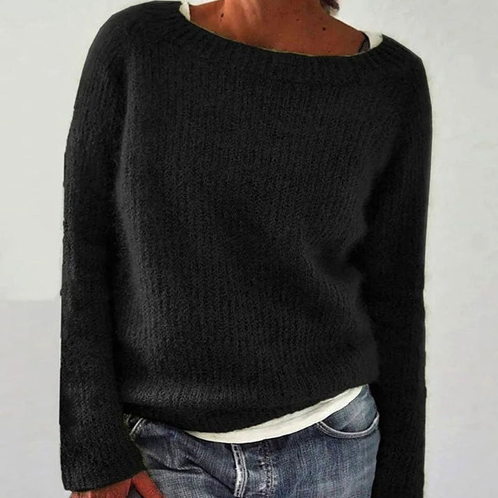 Women's Relaxed-Fit Soft Knit Long-Sleeve Pullover Sweater - Black