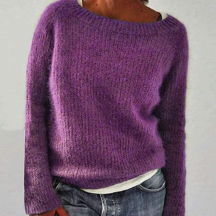 Women's Relaxed-Fit Soft Knit Long-Sleeve Pullover Sweater - Purple