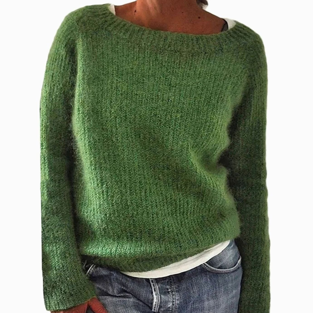 Women's Relaxed-Fit Soft Knit Long-Sleeve Pullover Sweater - Green