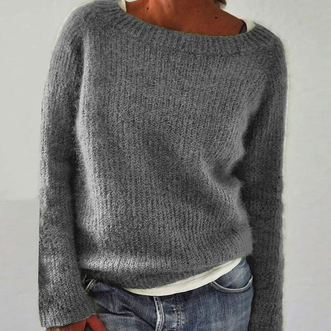 Women's Relaxed-Fit Soft Knit Long-Sleeve Pullover Sweater - Grey
