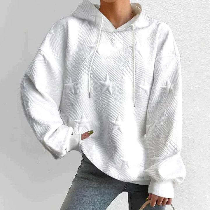 Women's Relaxed-Fit Star-Embossed Hoodie Drawstring Pullover - White