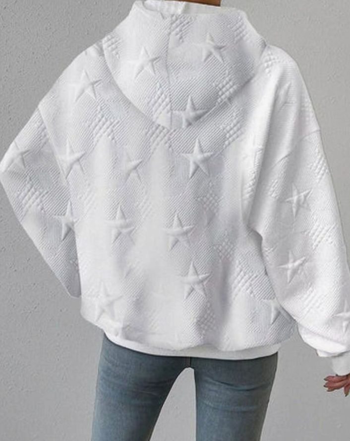 Women's Relaxed-Fit Star-Embossed Hoodie Drawstring Pullover
