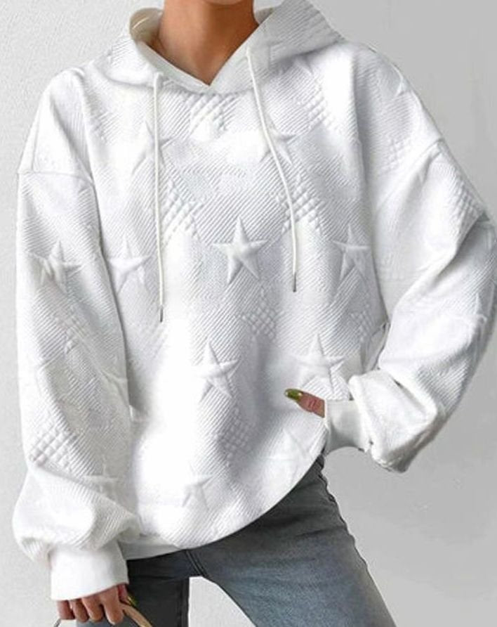 Women's Relaxed-Fit Star-Embossed Hoodie Drawstring Pullover