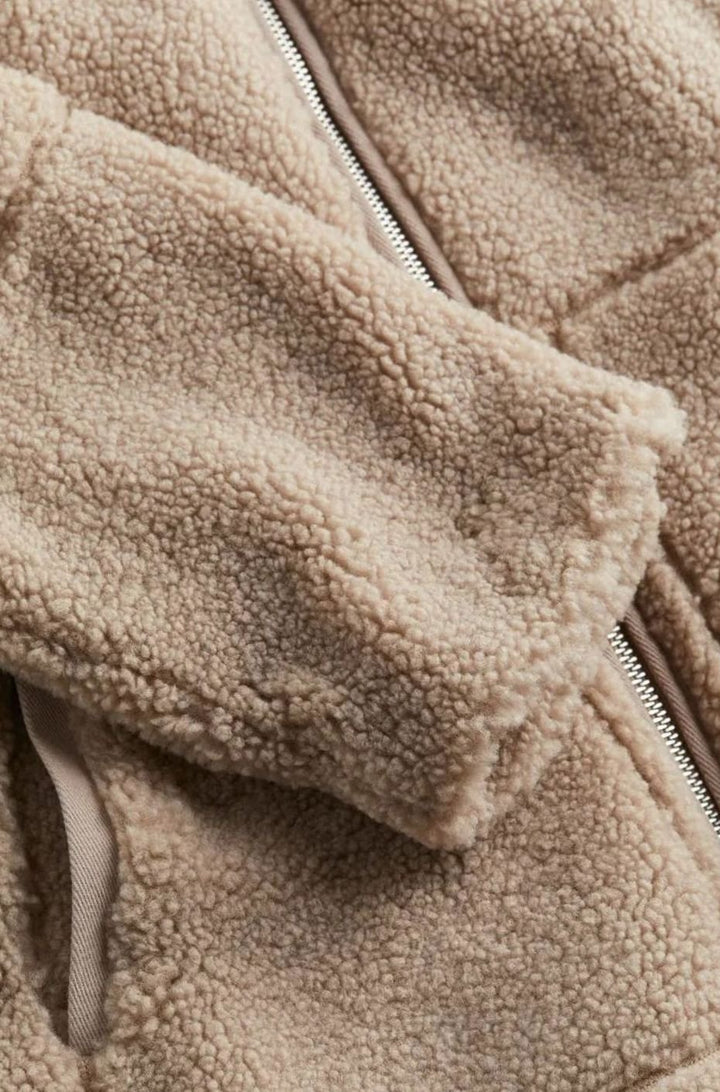 Women's Relaxed-Fit Teddy Zip-Up Fleece Jacket High Neck