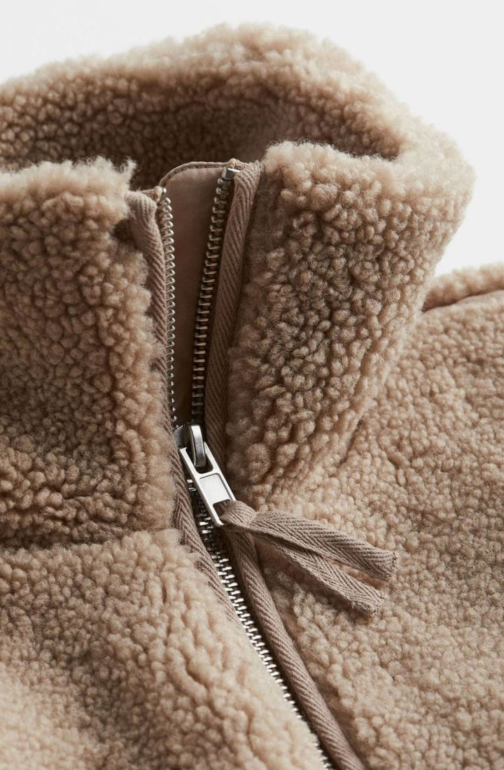 Women's Relaxed-Fit Teddy Zip-Up Fleece Jacket High Neck