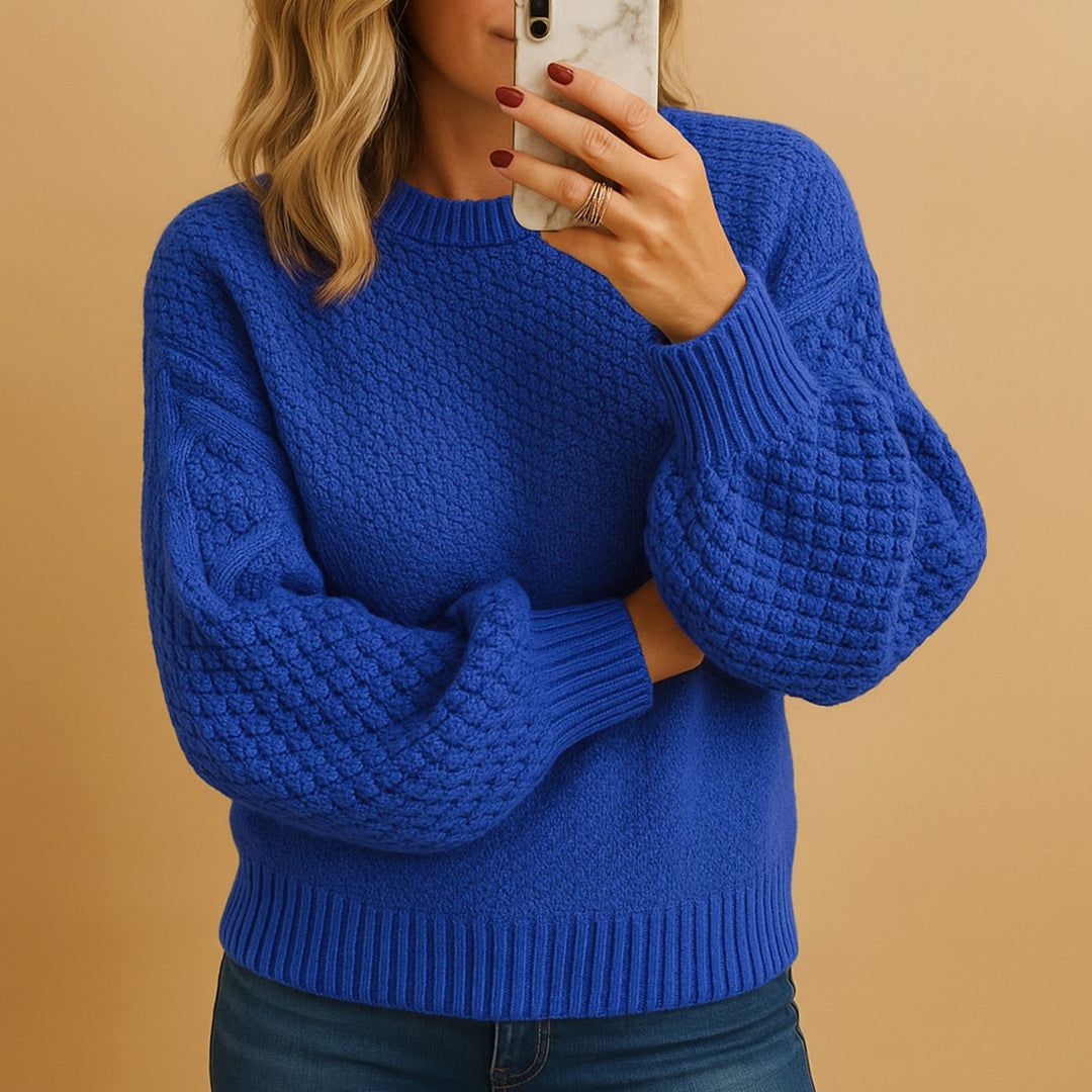 Women's Relaxed-Fit Textured Knit Sweater Crew Neck Pullover - Blue