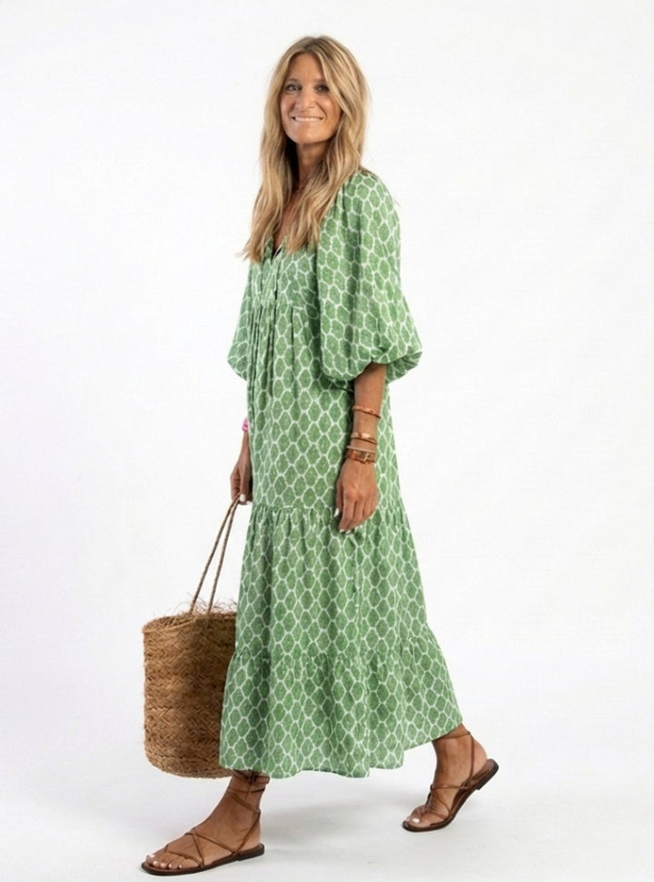 Women's Relaxed-Fit Three-Quarter Sleeve Tiered Midi Dress