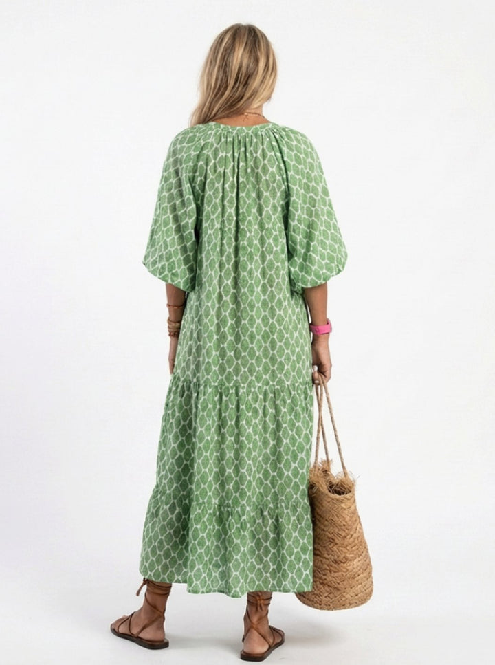 Women's Relaxed-Fit Three-Quarter Sleeve Tiered Midi Dress