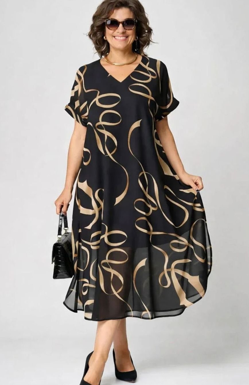 Women's Relaxed-Fit V-Neck Abstract Print Midi Dress