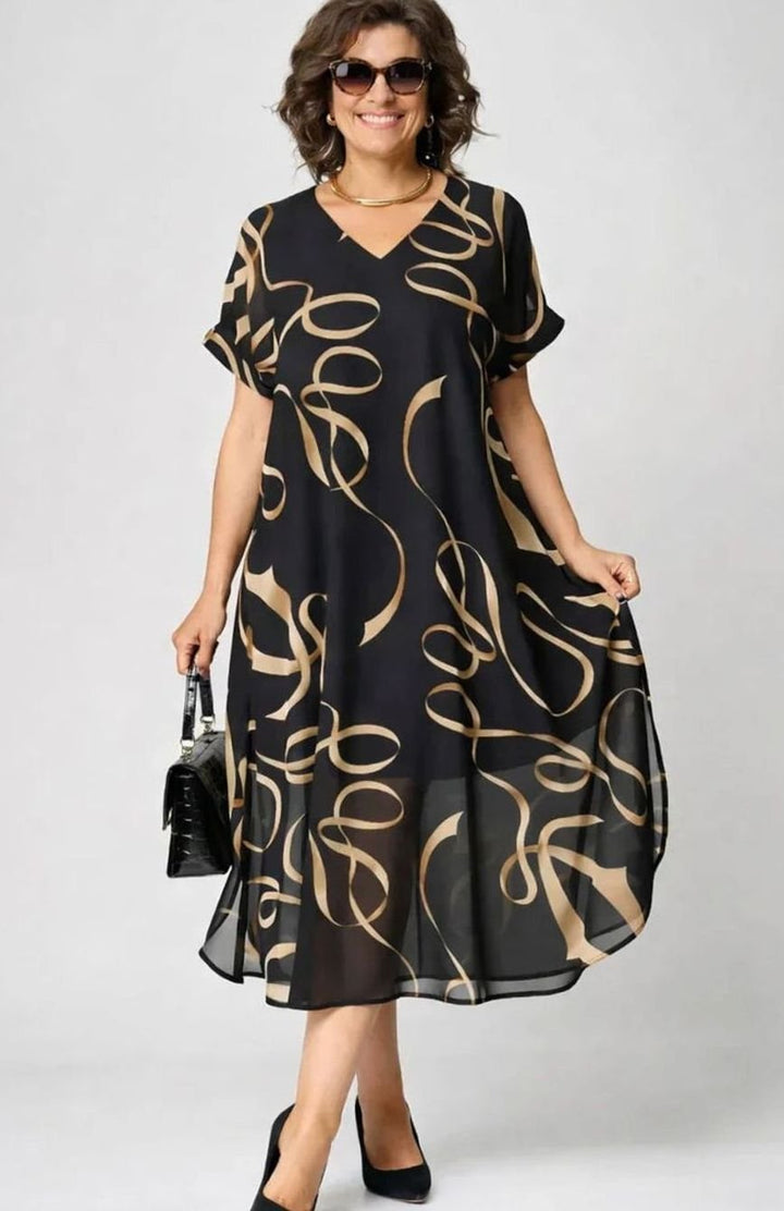 Women's Relaxed-Fit V-Neck Abstract Print Midi Dress