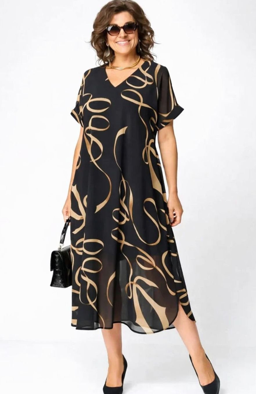 Women's Relaxed-Fit V-Neck Abstract Print Midi Dress