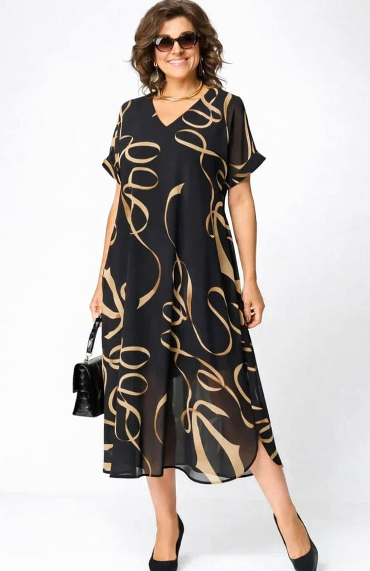 Women's Relaxed-Fit V-Neck Abstract Print Midi Dress