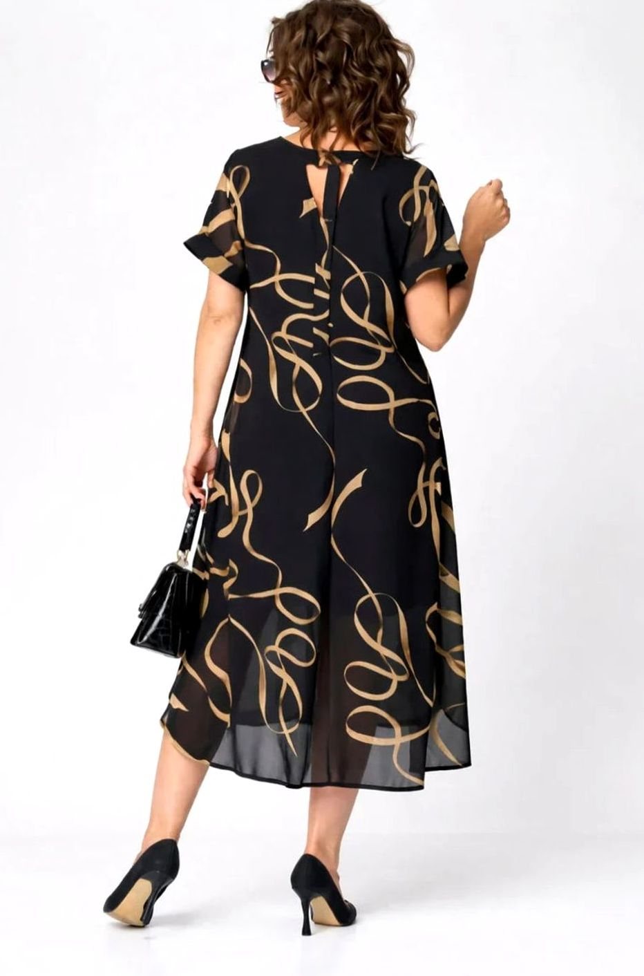 Women's Relaxed-Fit V-Neck Abstract Print Midi Dress
