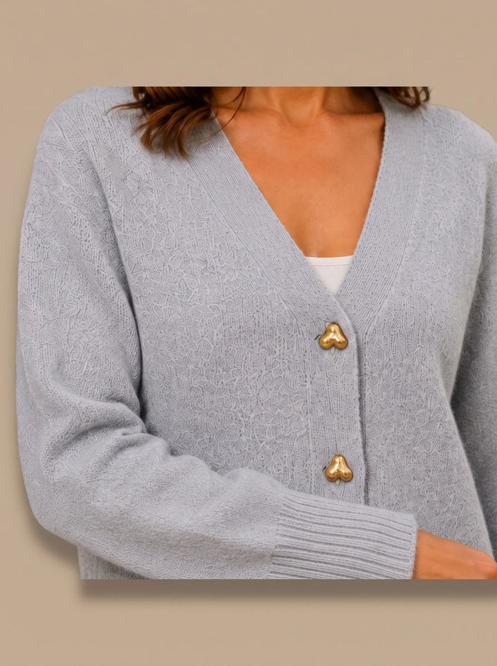 Women's Relaxed-Fit V-Neck Gold Heart-Button Knitwear Cardigan