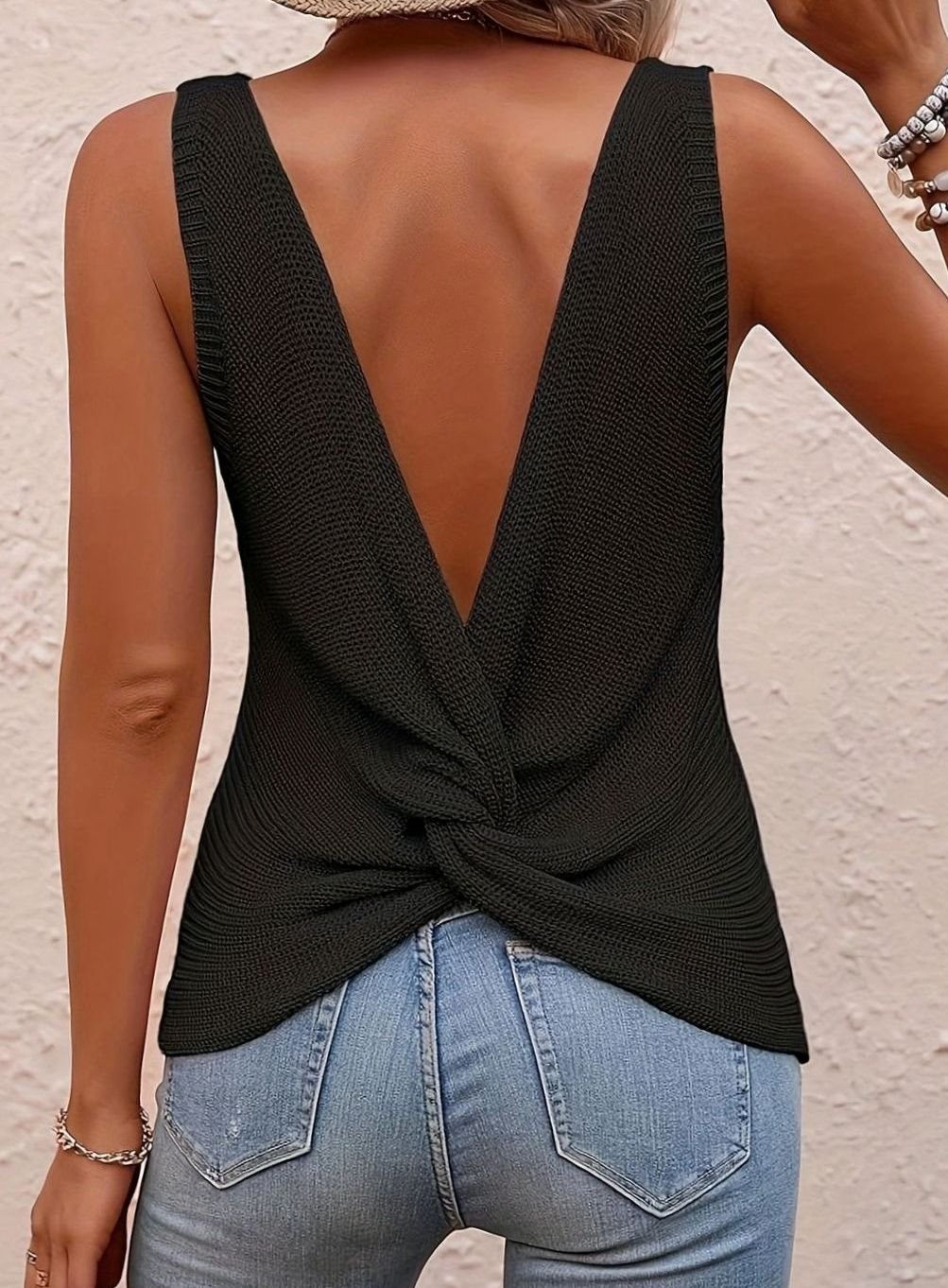 Women's Relaxed-Fit V-Neck Sleeveless Knit Tank Top