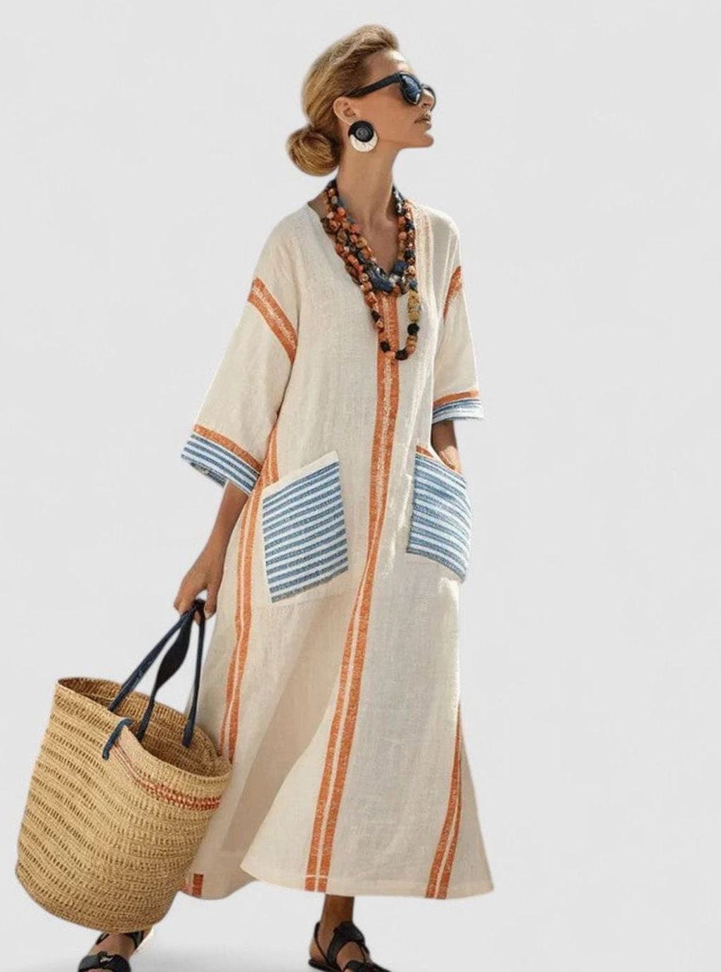 Women's Relaxed-Fit V-Neck Striped Formal Maxi Dress
