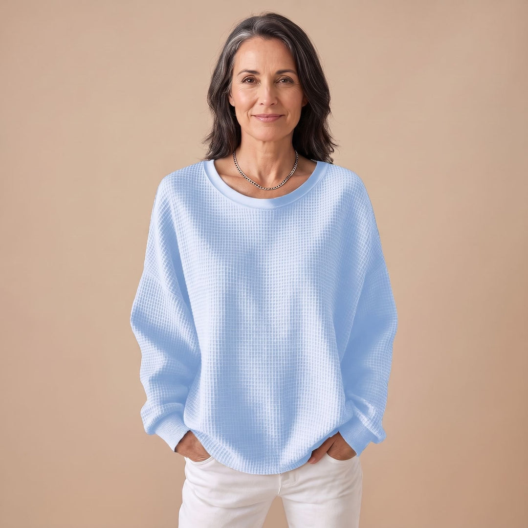 Women's Relaxed-Fit Waffle-Knit Long Sleeve Sweater - Sky Blue
