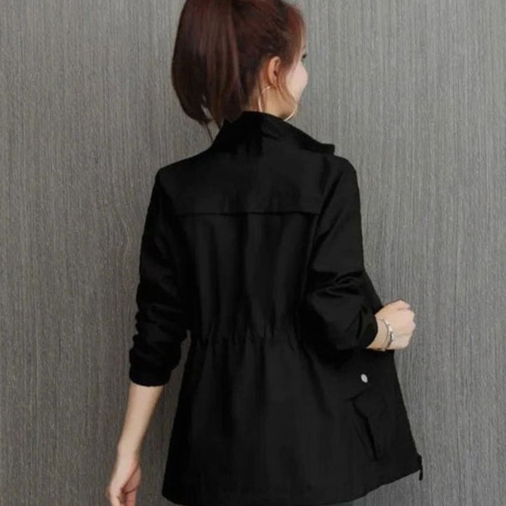 Women's Relaxed-Fit Waterproof Adjustable-Waist Trench Coat - Black