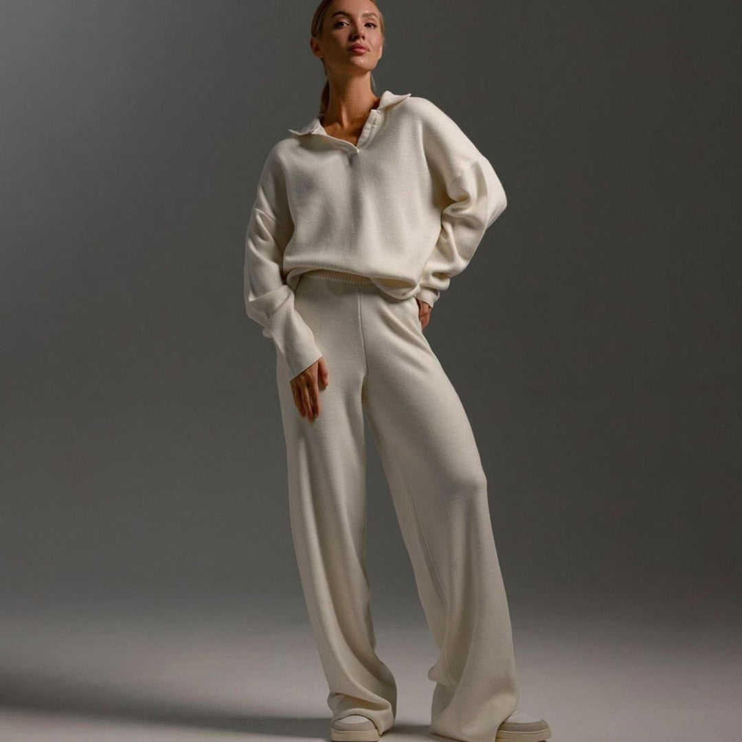 Women's Relaxed-Fit Wide-Leg Two-Piece Lounge Set - Beige