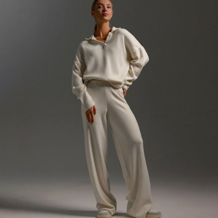 Women's Relaxed-Fit Wide-Leg Two-Piece Lounge Set - Beige
