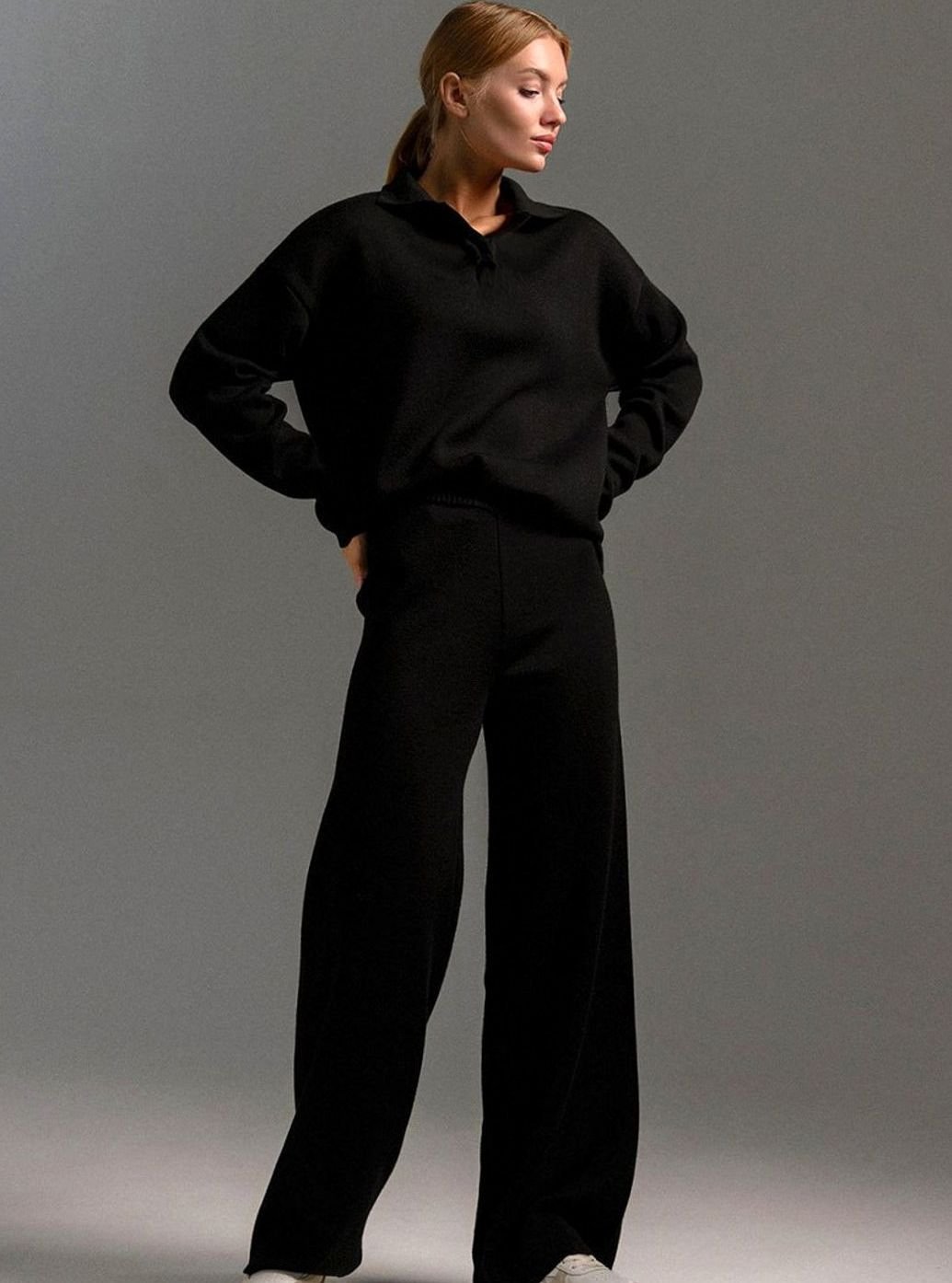 Women's Relaxed-Fit Wide-Leg Two-Piece Lounge Set - Black