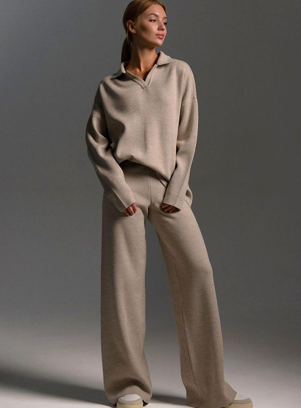 Women's Relaxed-Fit Wide-Leg Two-Piece Lounge Set - Khaki