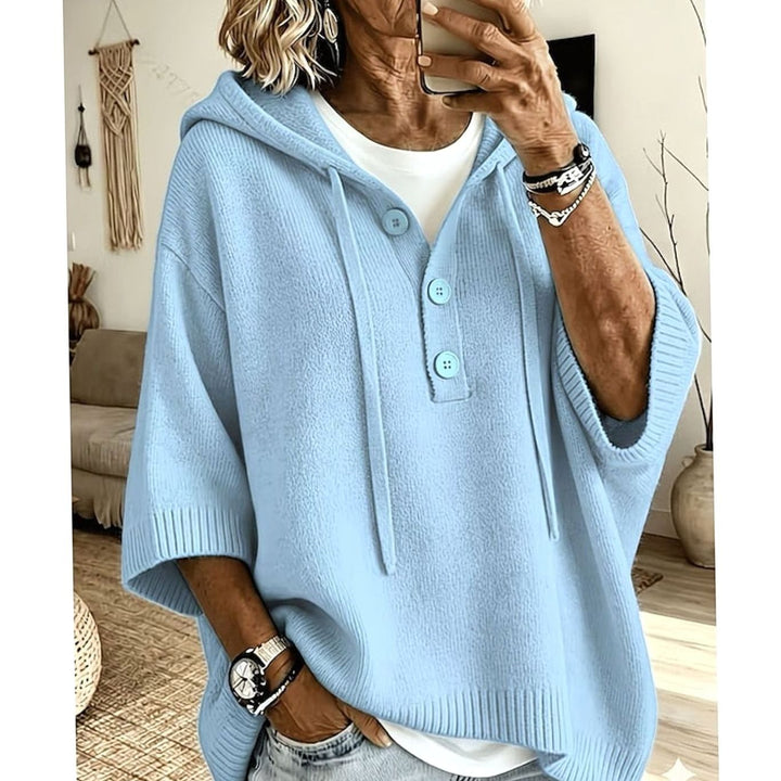 Women's Relaxed Hooded Button-Front Knit Sweater - Sky Blue