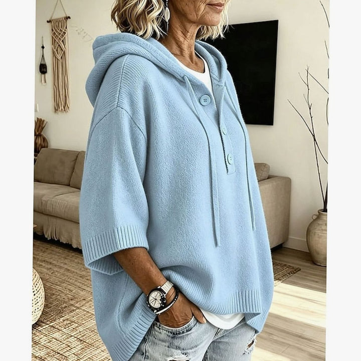 Women's Relaxed Hooded Button-Front Knit Sweater