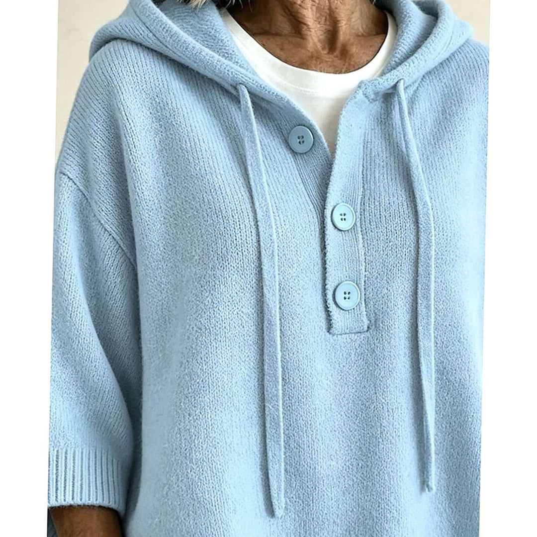 Women's Relaxed Hooded Button-Front Knit Sweater