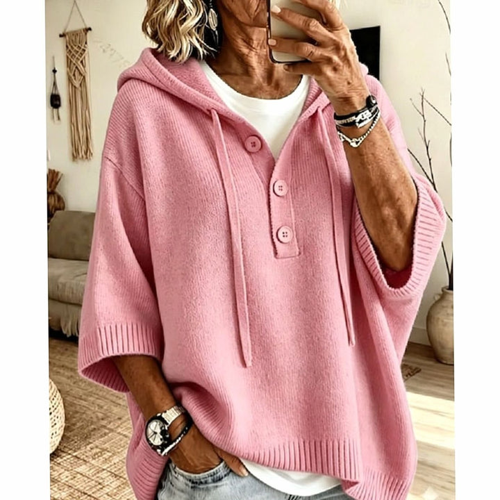 Women's Relaxed Hooded Button-Front Knit Sweater - Pink