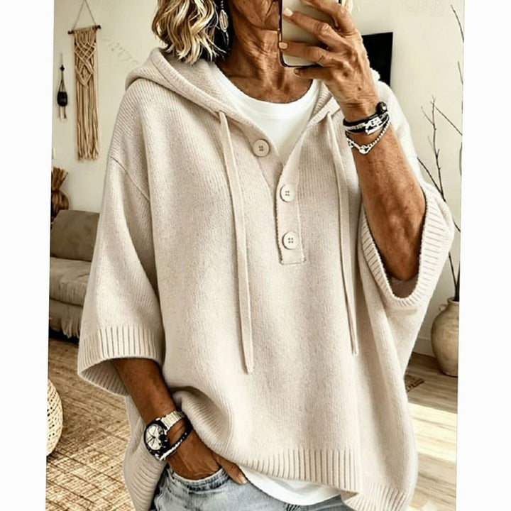 Women's Relaxed Hooded Button-Front Knit Sweater - Off White