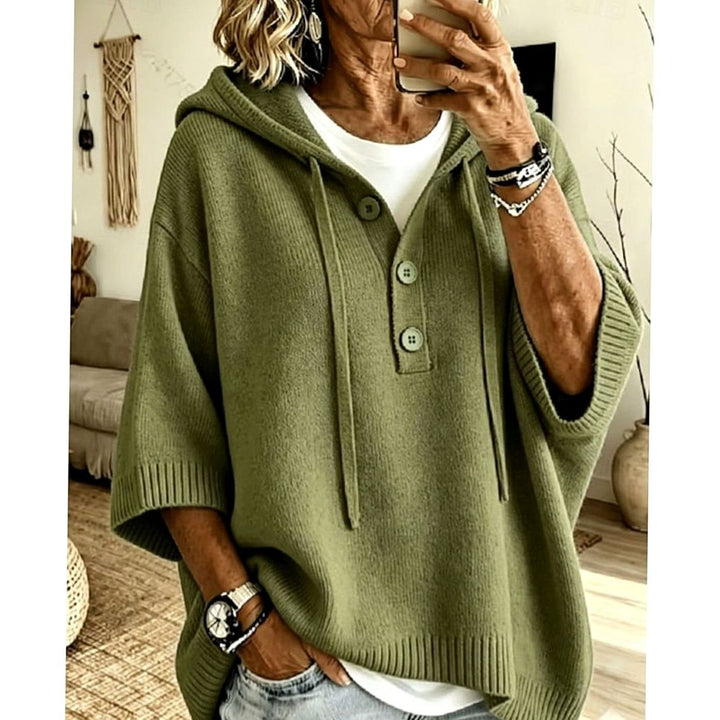 Women's Relaxed Hooded Button-Front Knit Sweater - Military Green