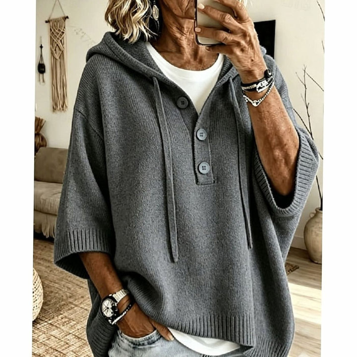 Women's Relaxed Hooded Button-Front Knit Sweater - Grey