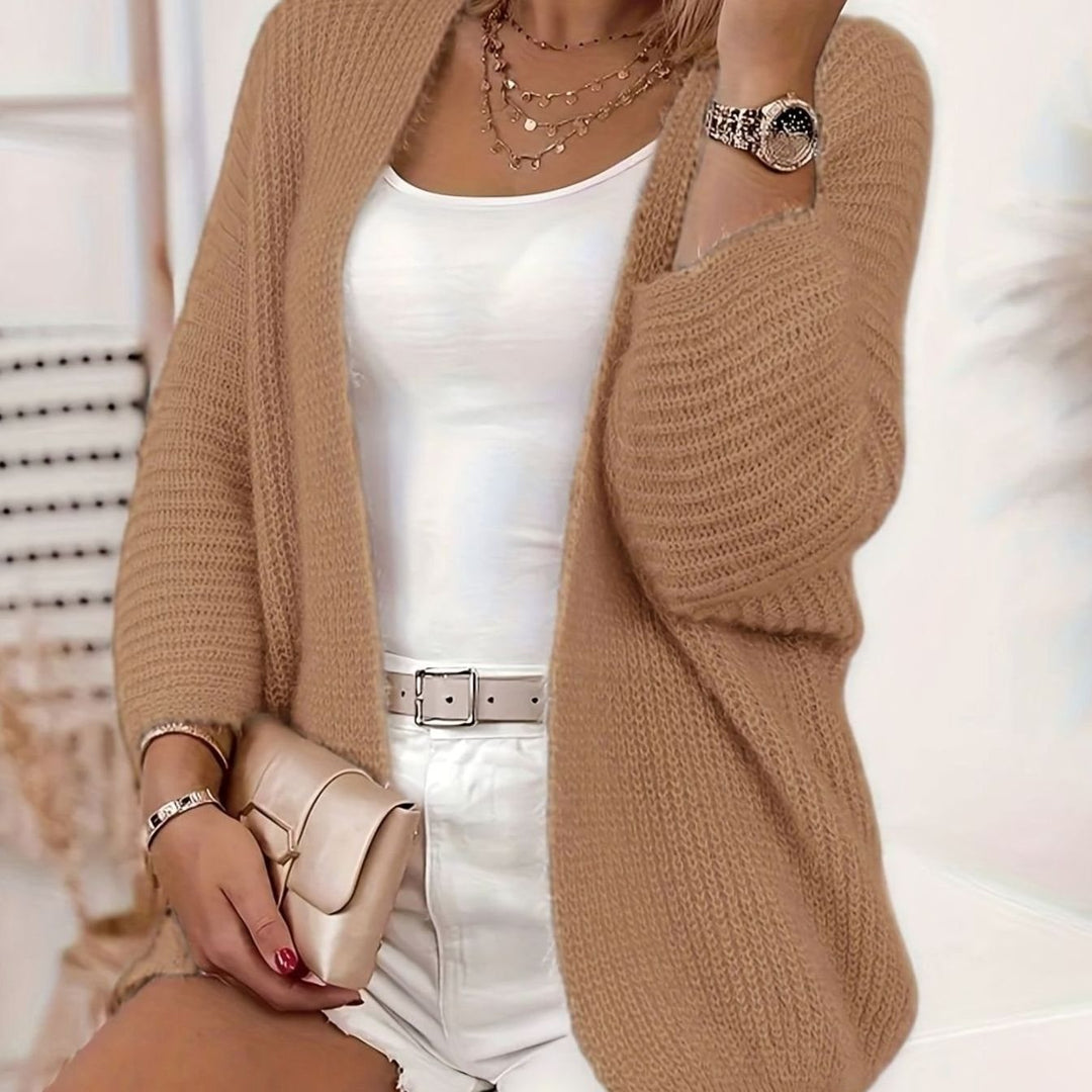 Women's Relaxed Open-Front Knit Cardigan - Camel