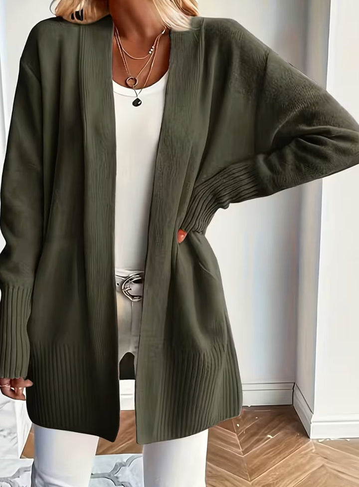 Women's Relaxed Open-Front Knit Cardigan Sweater - Olive Green