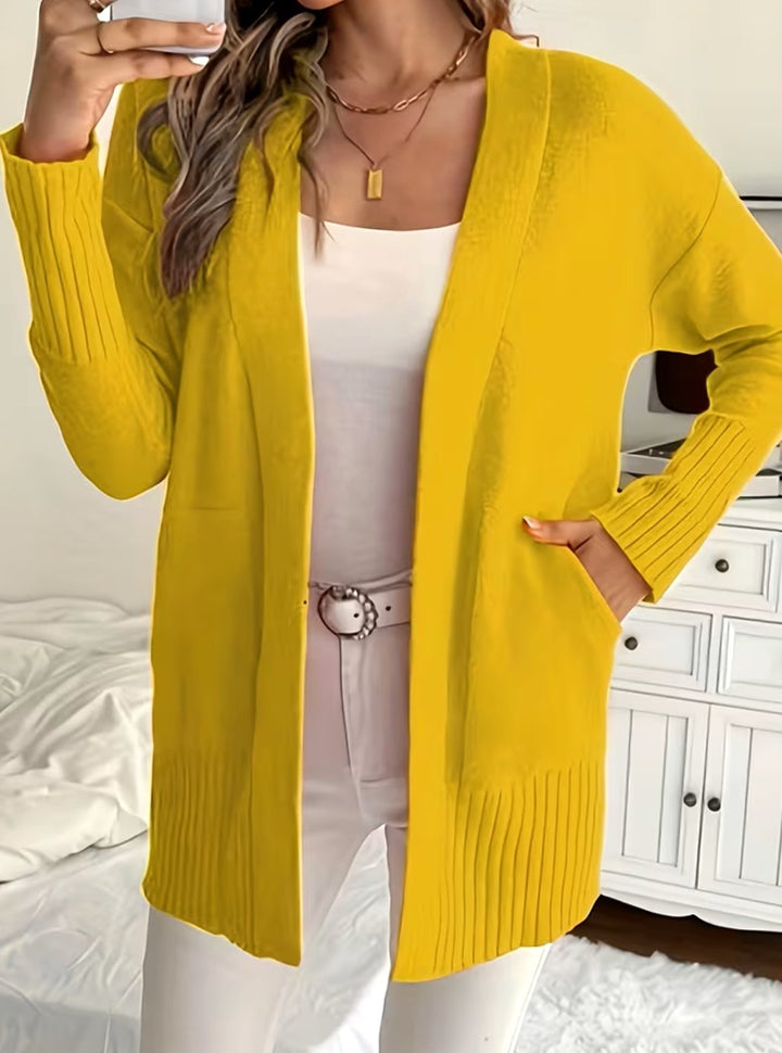 Women's Relaxed Open-Front Knit Cardigan Sweater - Yellow