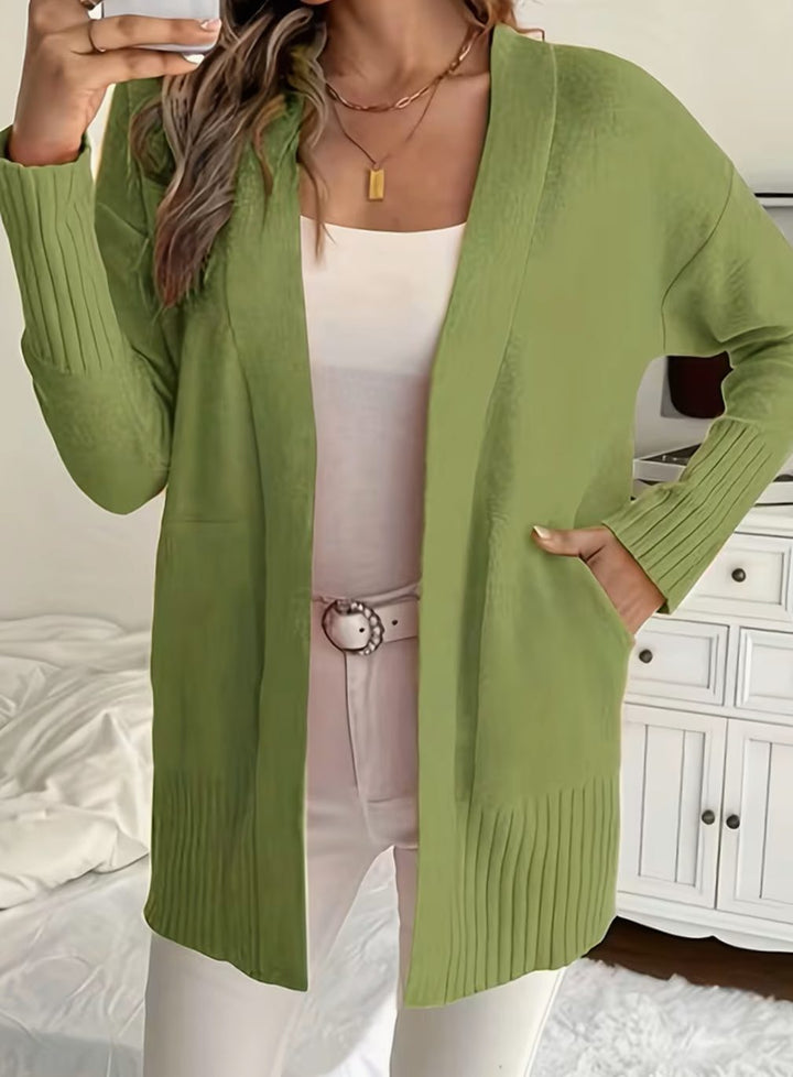 Women's Relaxed Open-Front Knit Cardigan Sweater - Green