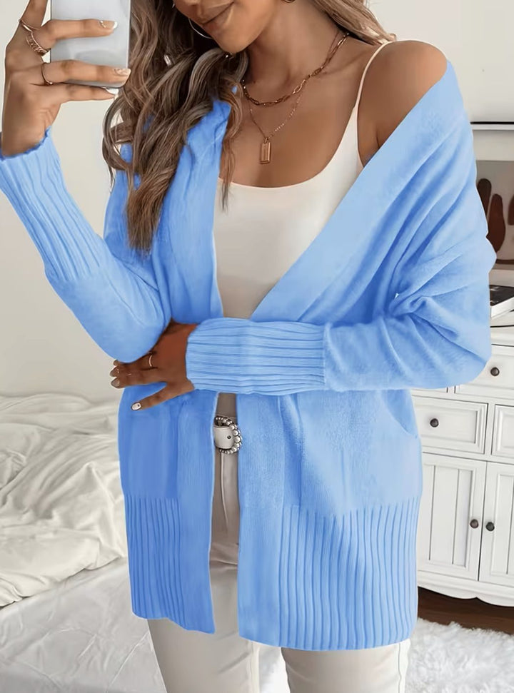 Women's Relaxed Open-Front Knit Cardigan Sweater - Vibrant Blue