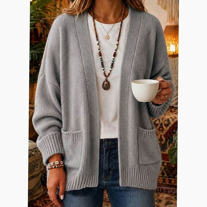 Women's Relaxed Open-Front Knit Cardigan Sweater Pockets - Gray