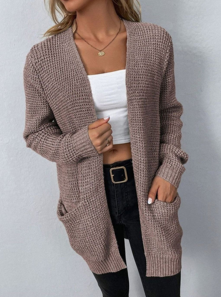Women's Relaxed Open-Front Waffle Knit Cardigan - Light Pink