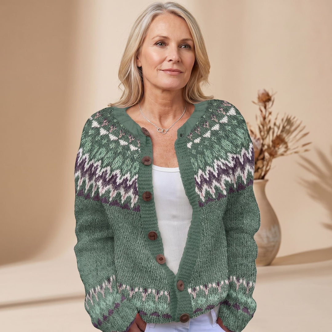 Women's Retro Fair Isle Button-Front Knit Cardigan Sweater