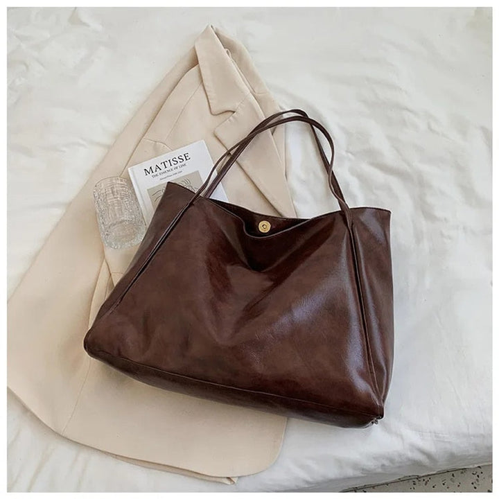 Women's Retro Large-Capacity PU Leather Shoulder Tote Bag - Kaffee