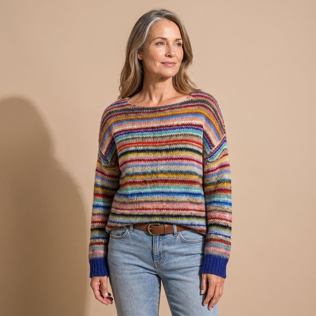 Women's Retro Striped Relaxed-Fit Knitted Sweater - Multicolor