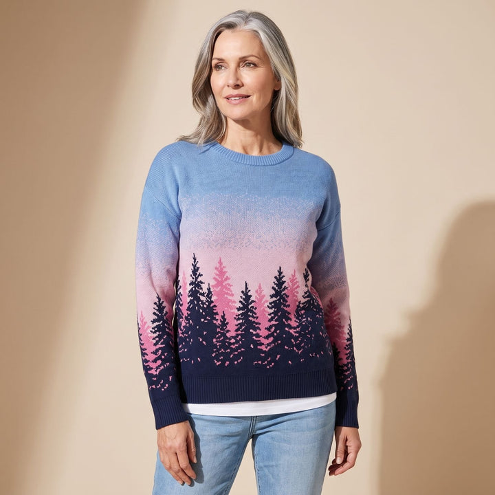 Women's Retro Striped Relaxed-Fit Knitted Sweater - Blue