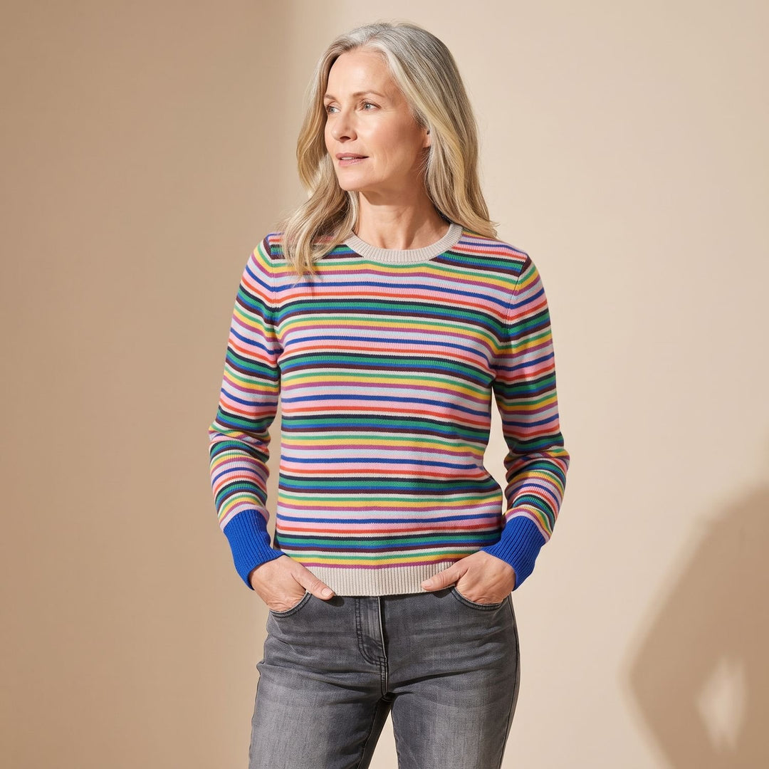Women's Retro Striped Relaxed-Fit Knitted Sweater